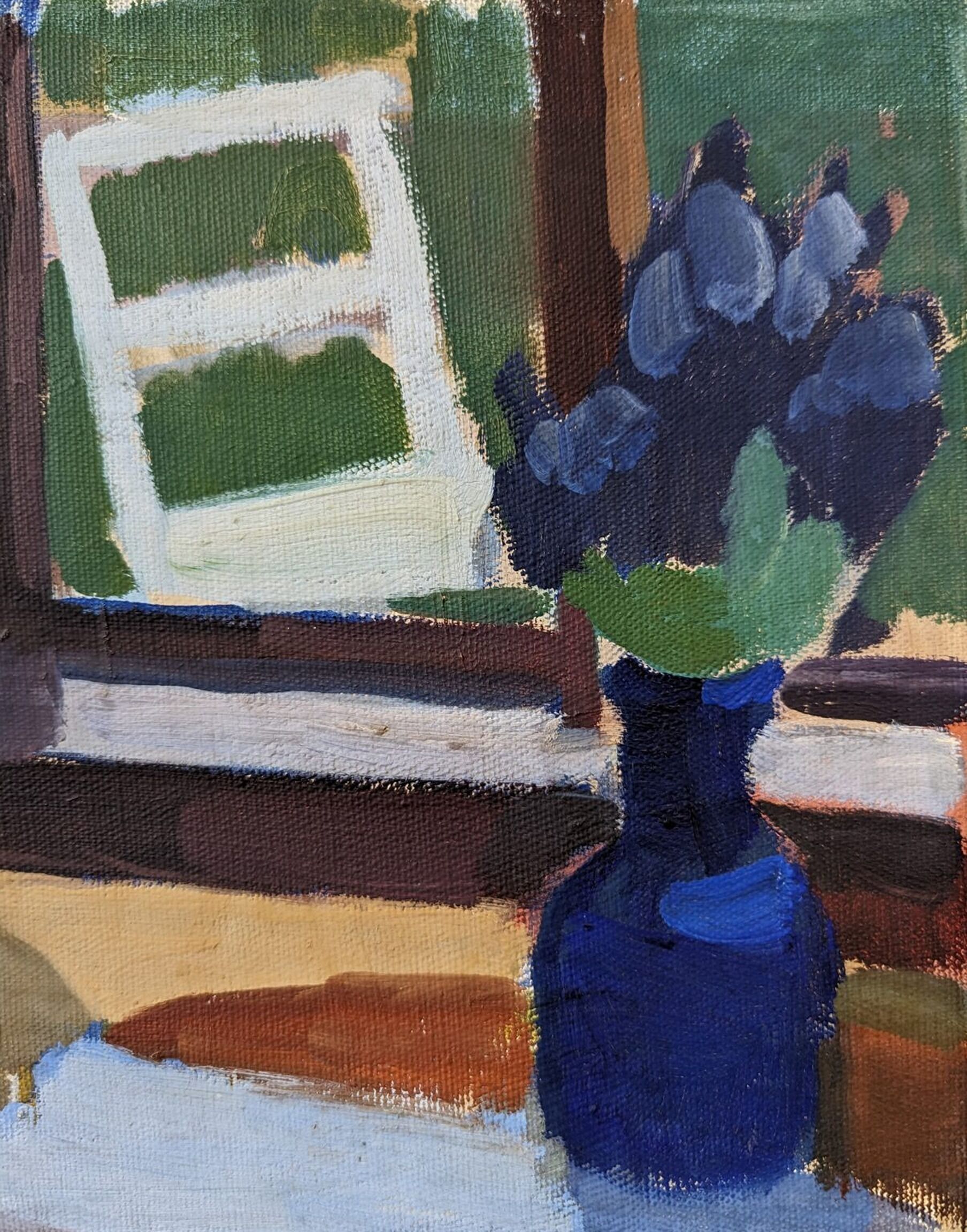 Mid-Century Modern "Window Seat", Swedish Figurative Interior Oil Painting, Framed