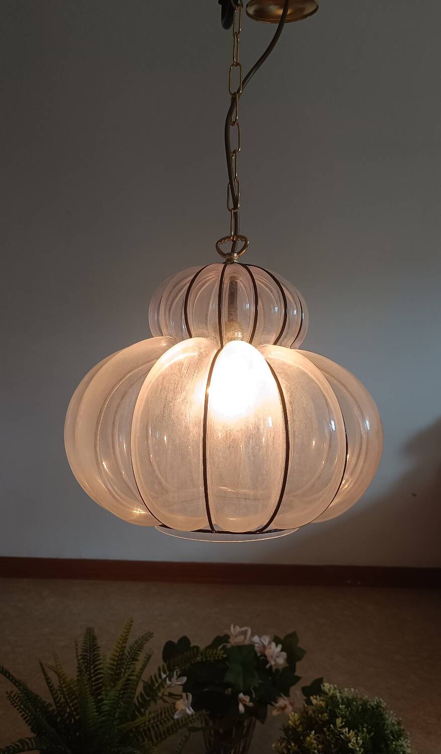 Murano lampe suspendue zucca - soufflé en cage - neuf