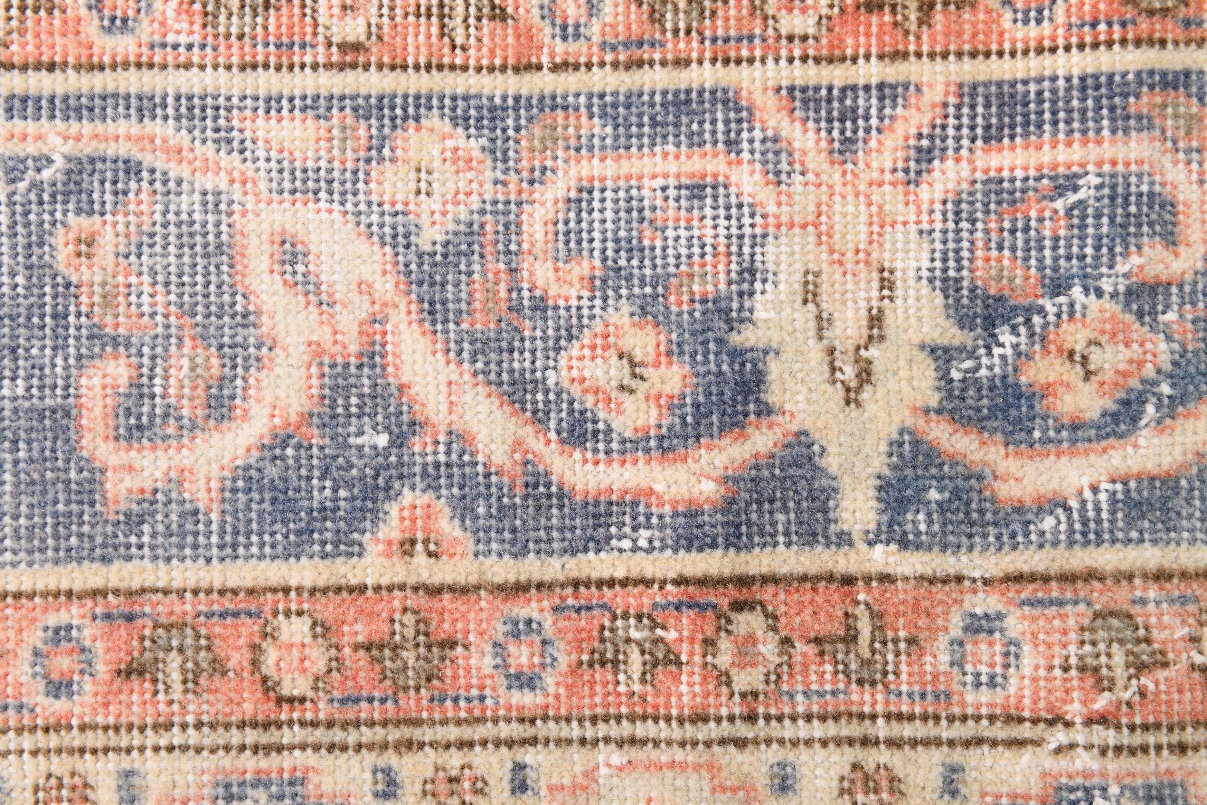 8x12 Classic Pattern Peach & Blue Vintage Rug, 258x357Cm