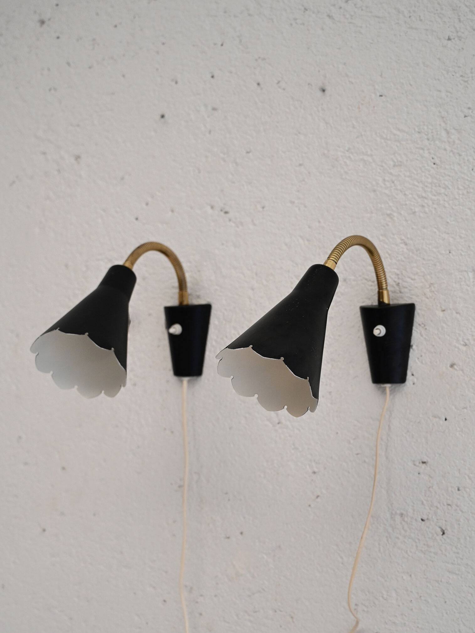 Pair of 1950s/60s Black Scandinavian Wall Lamps