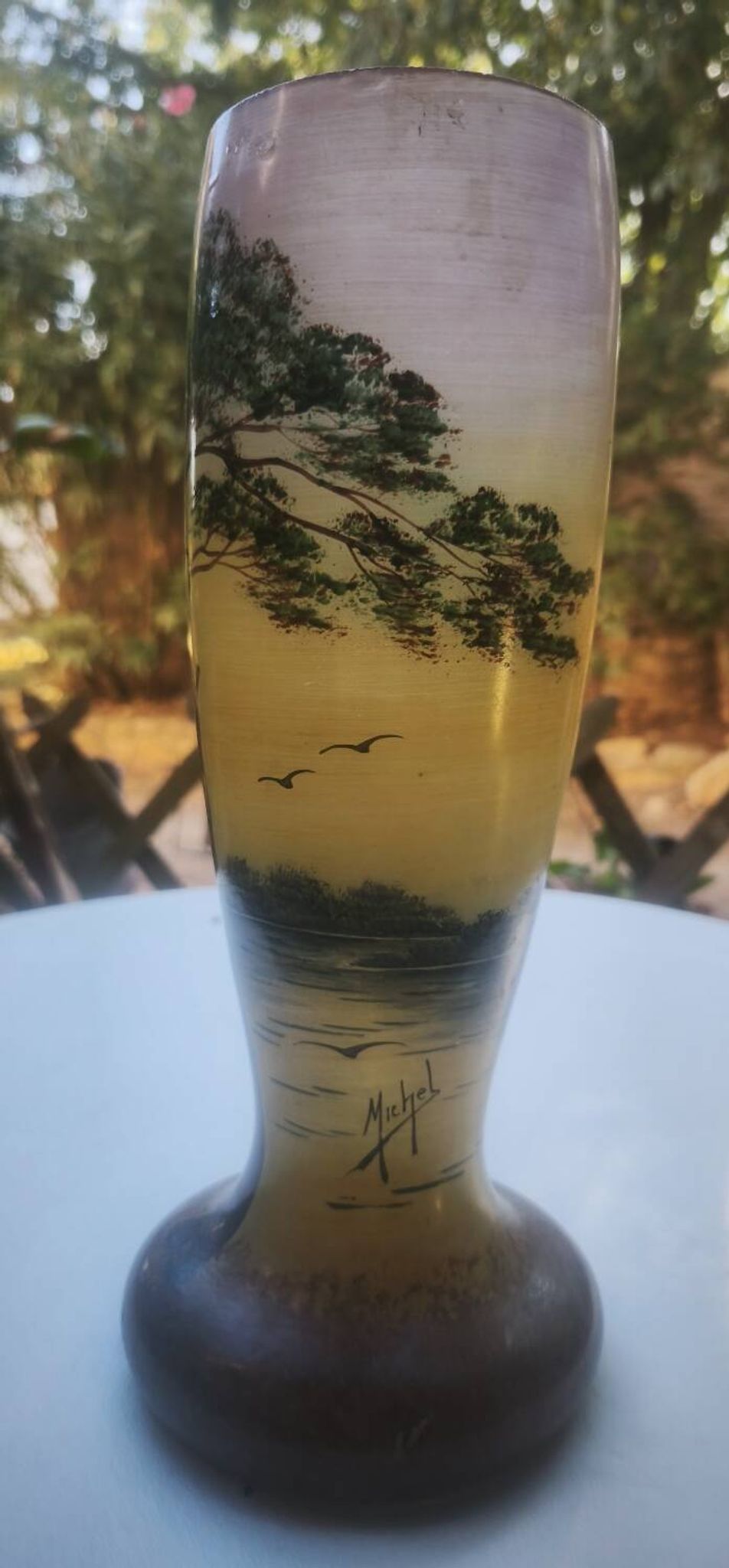 Vase with lake decoration signed Michel