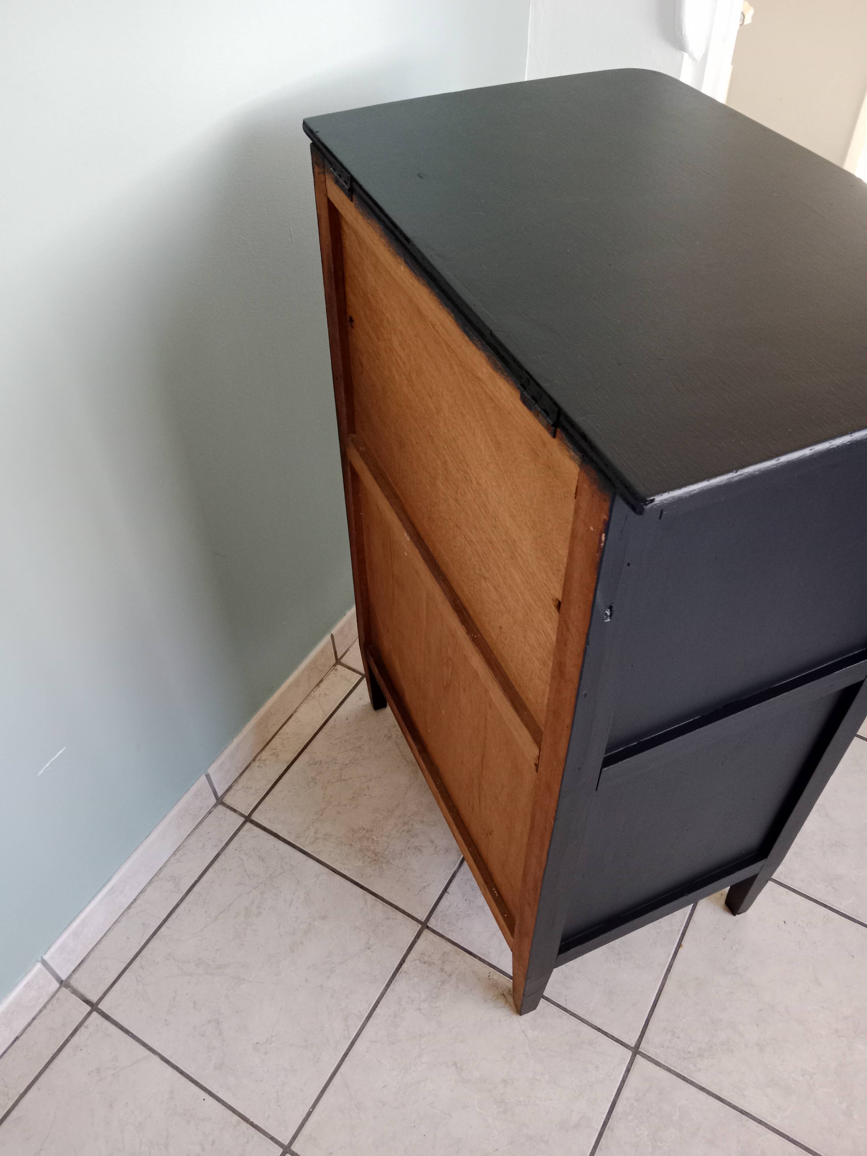 Small black Parisian sideboard vintage storage unit chest of drawers original Scandinavian industrial wood