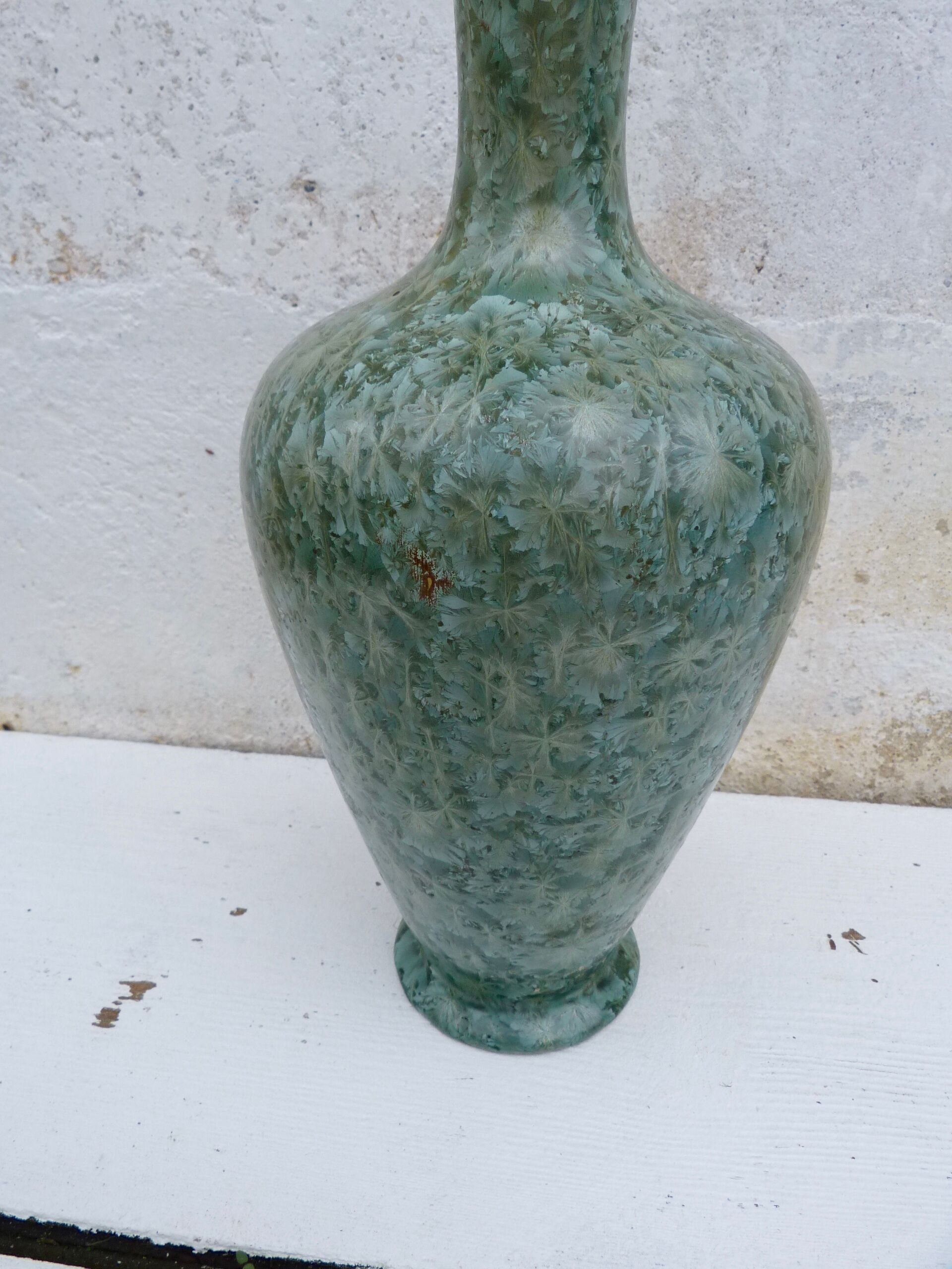 Vase  Art déco en grés de Pierrefonds cristallisé vert