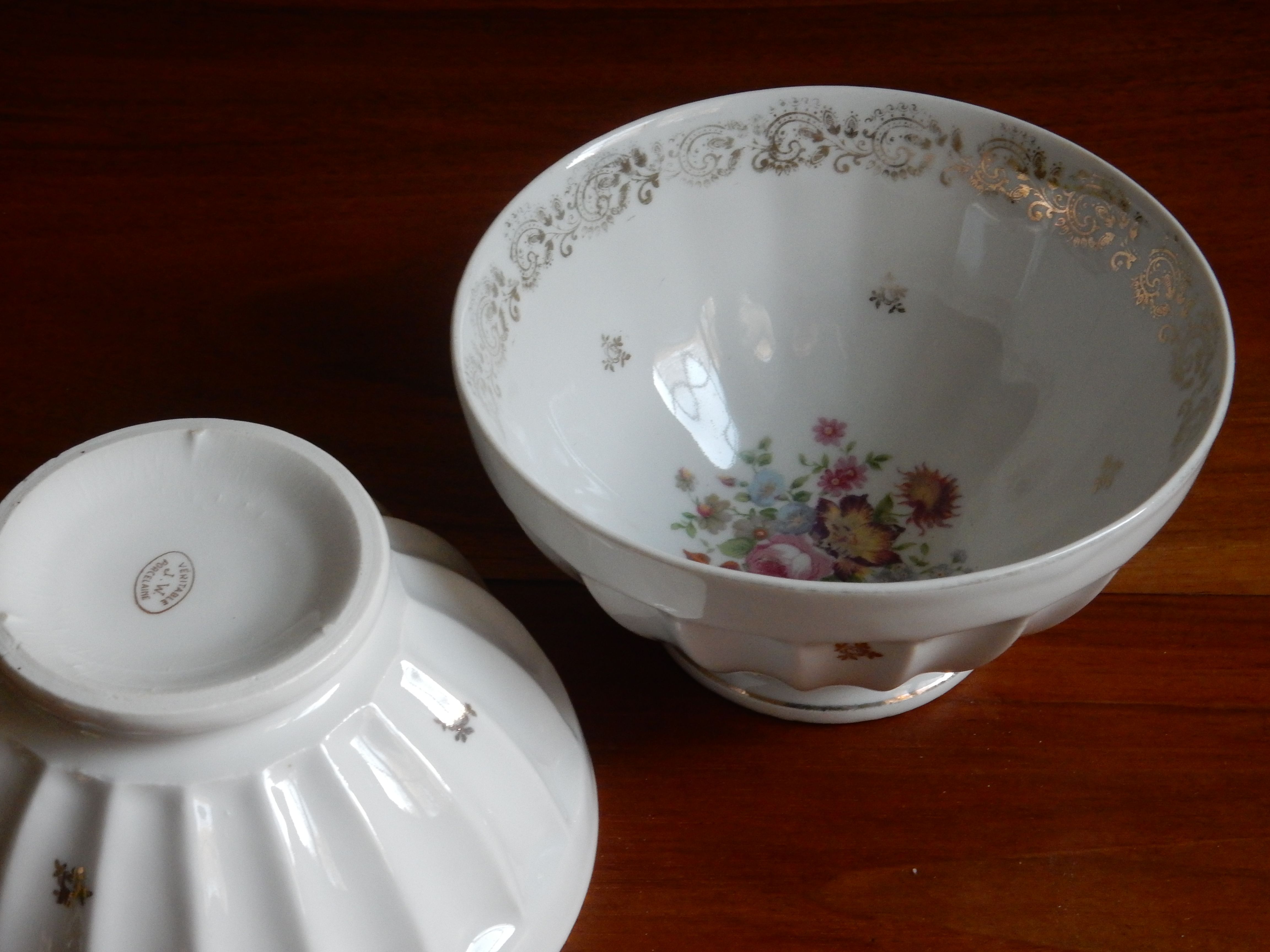 2 French JW porcelain milk coffee bowls