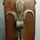 Medieval 2-light chandelier ~ hammered and patinated wrought iron ~ oak ~ 60s ~ France