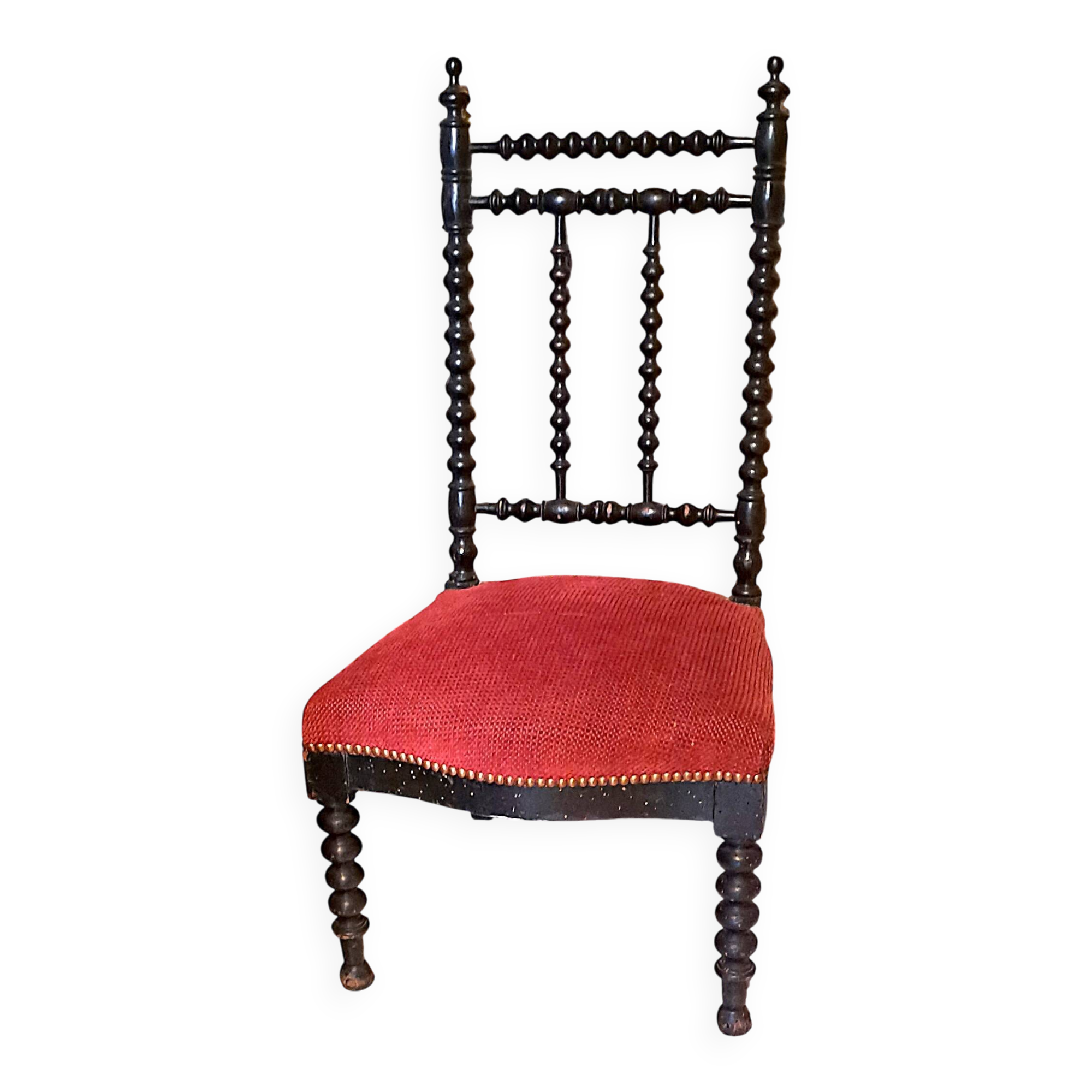 Napoleon III Prie Dieu chair, black wood, red velvet, 1900