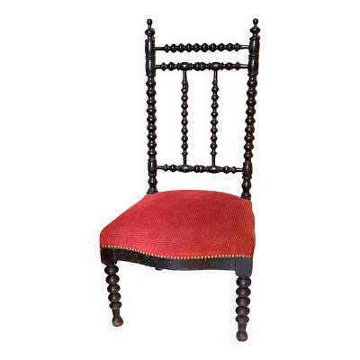Chaise Prie Dieu Napoléon III bois noir velours rouge 1900