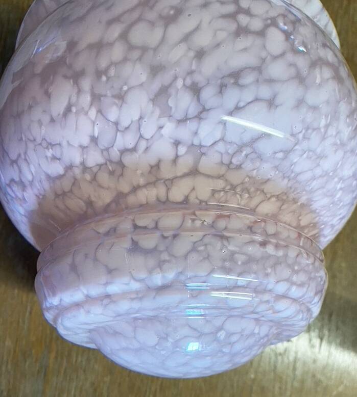 Art Deco globe pendant light, Clichy glass, pale pink, early 20th century.