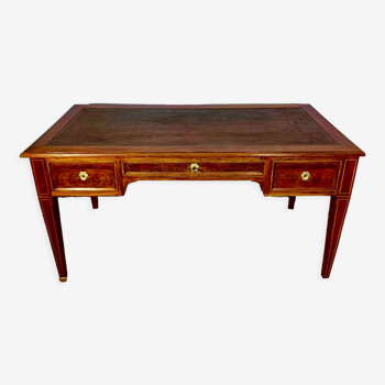 Louis XVI style desk, precious wood marquetry and gilded bronzes