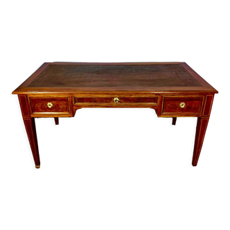 Louis XVI style desk, precious wood marquetry and gilded bronzes