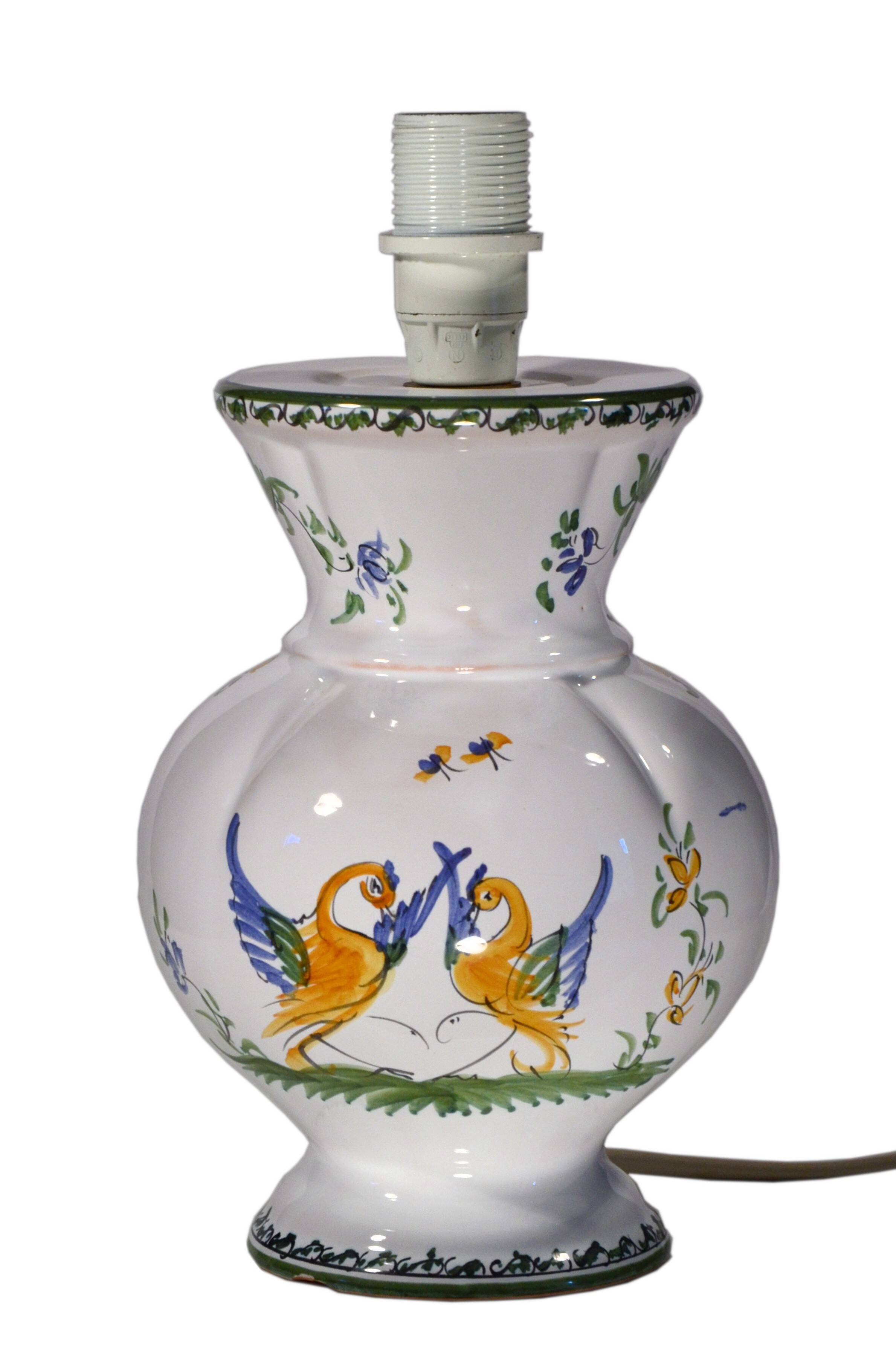 Handcrafted lamp base in Moustiers faience, 13x18cm, Made in France