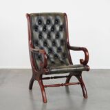 Green Cowhide Leather English Chesterfield Armchair