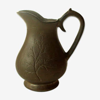 Solid heavy brass pitcher - vase with engraving, vintage from the 1960s