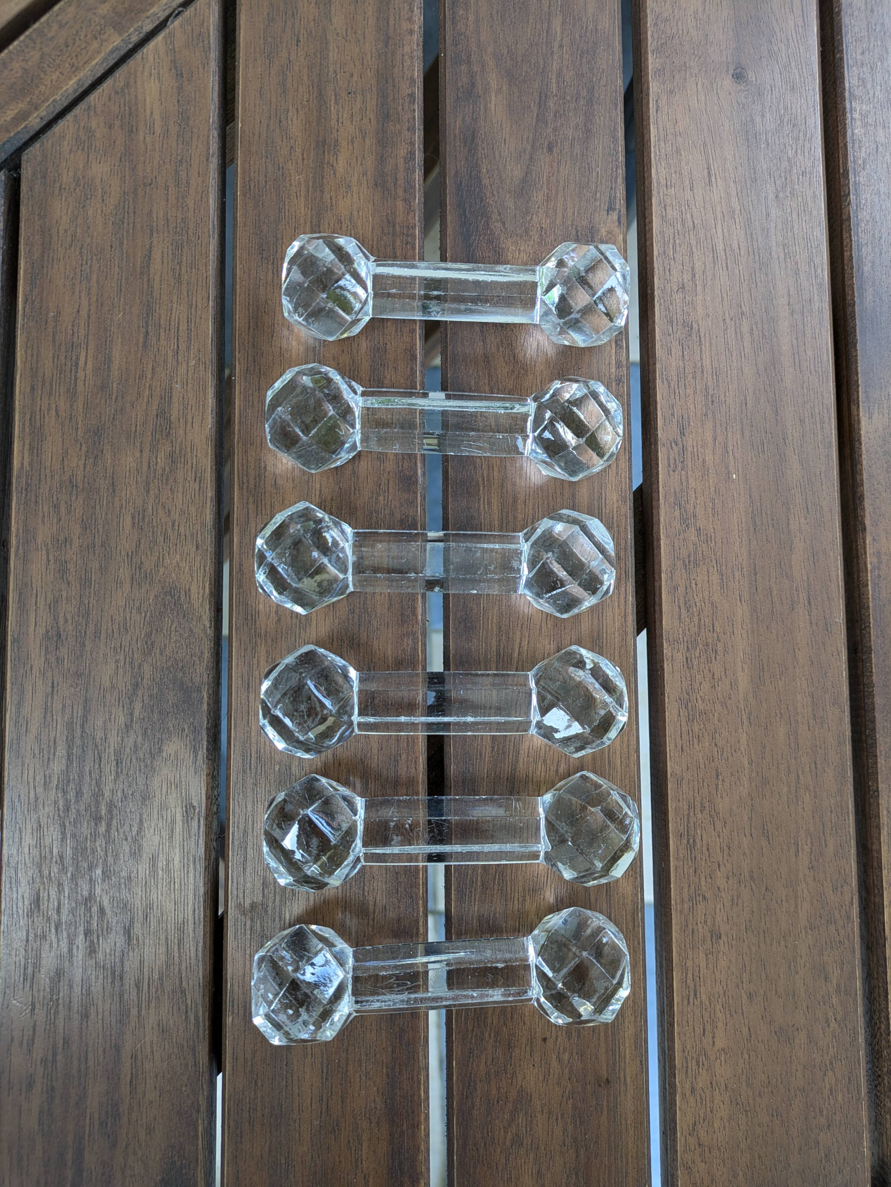 Set of 6 Antique Diamond Point Glass or Crystal Knife Rests