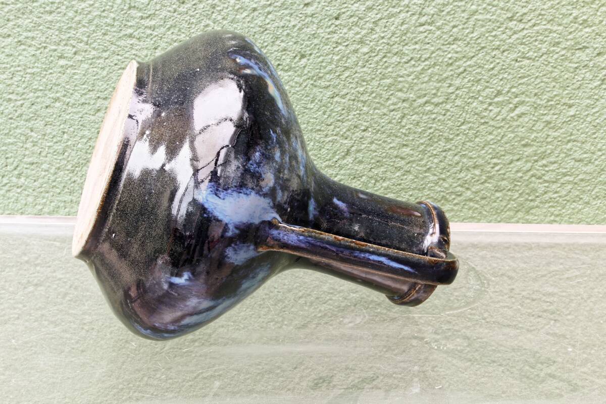 Blue flamed stoneware vase, Art Nouveau style, Reflex