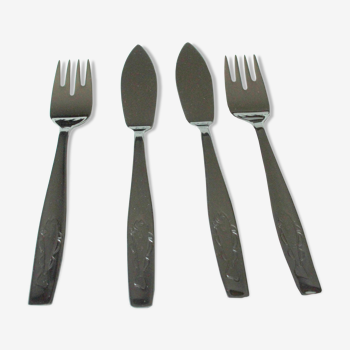 Stainless steel fish cutlery - set of 6 forks and 6 knifes - vintage from the 1970s