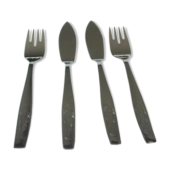 Stainless steel fish cutlery - set of 6 forks and 6 knifes - vintage from the 1970s