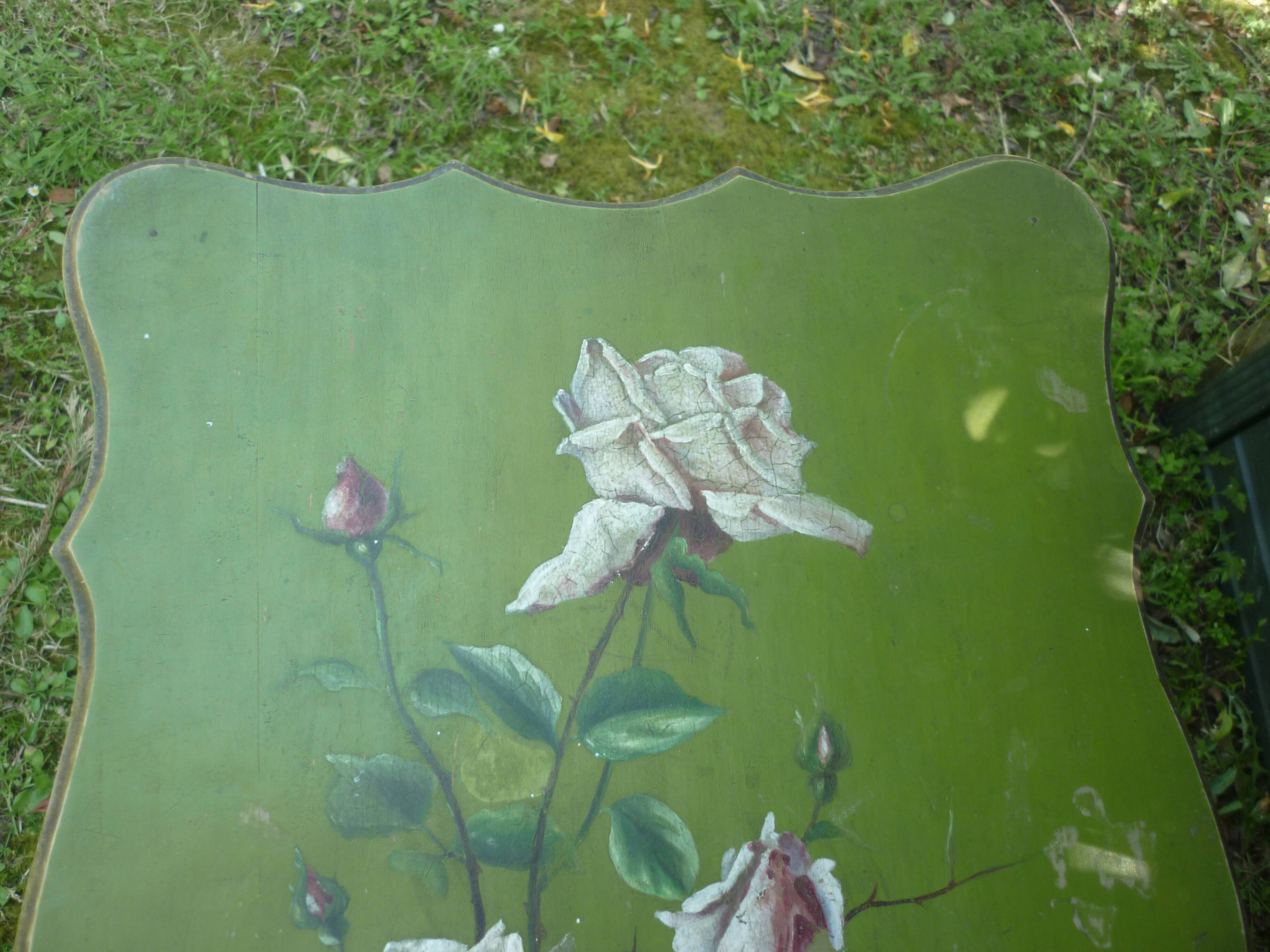 wooden side table painted flowers