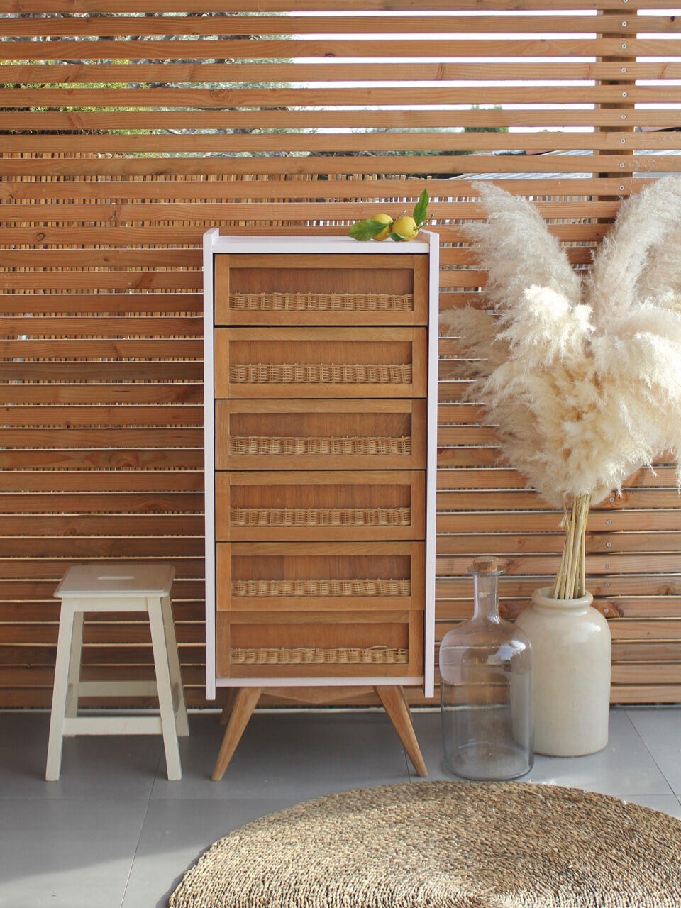 Vintage dresser rattan feet compass