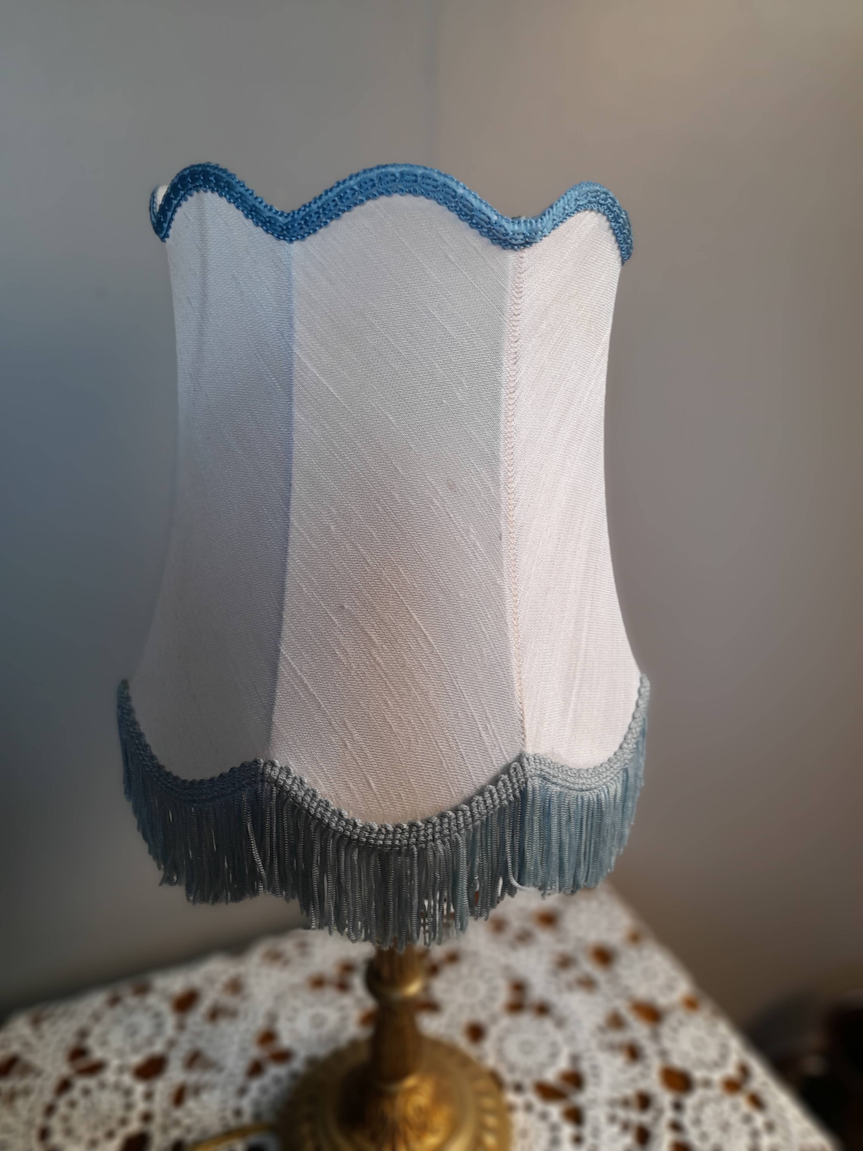 Table lamp bronze foot lampshade pagoda white and blue 50s