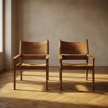 Pair of vintage wooden armchairs with leather upholstery, 20th century, 75 × 56 × 65 cm