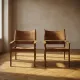 Pair of vintage wooden armchairs with leather upholstery, 20th century, 75 × 56 × 65 cm