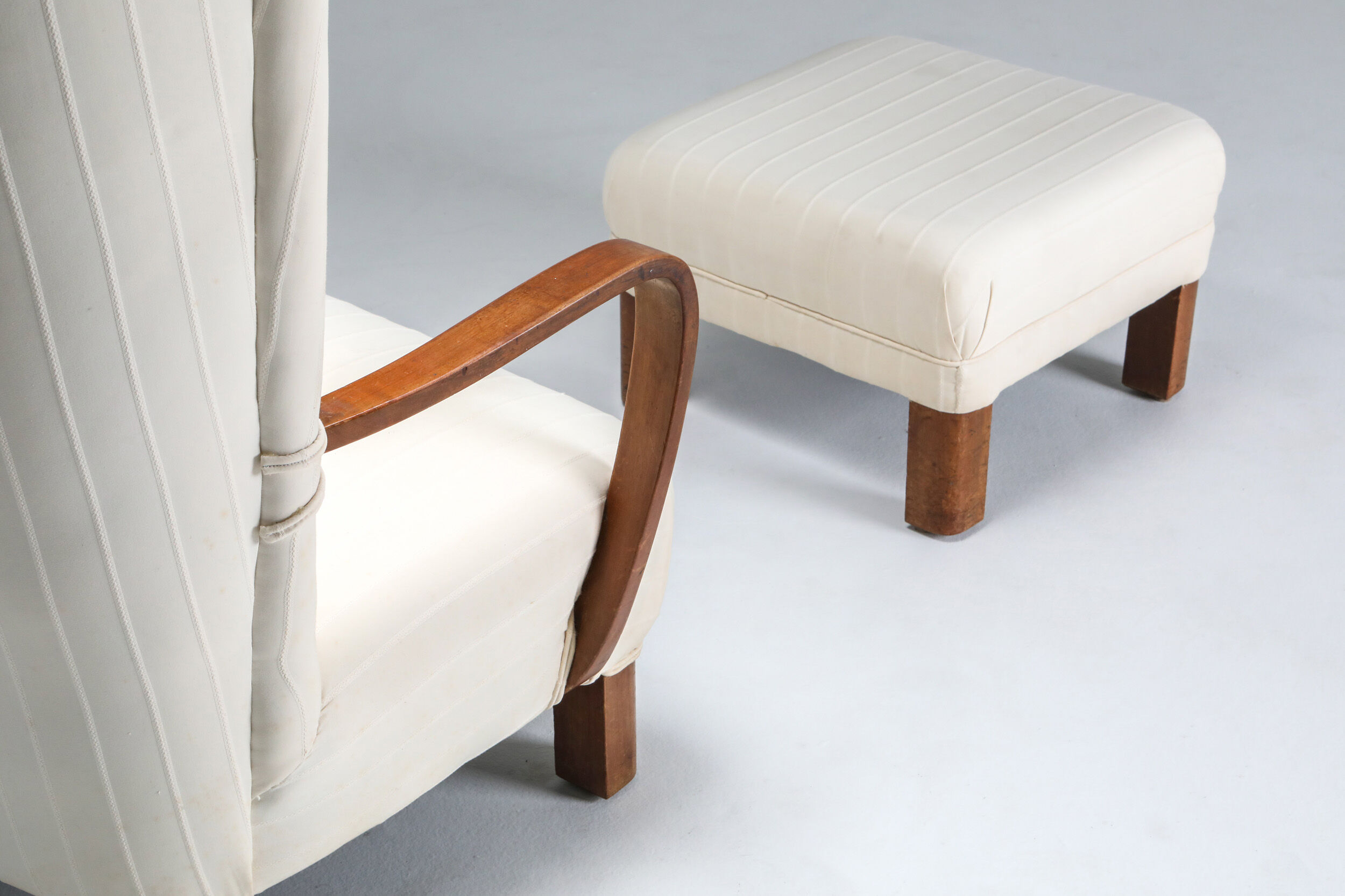 White Wingback Chair With Ottoman - 1950's