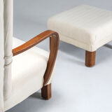 White Wingback Chair With Ottoman - 1950's