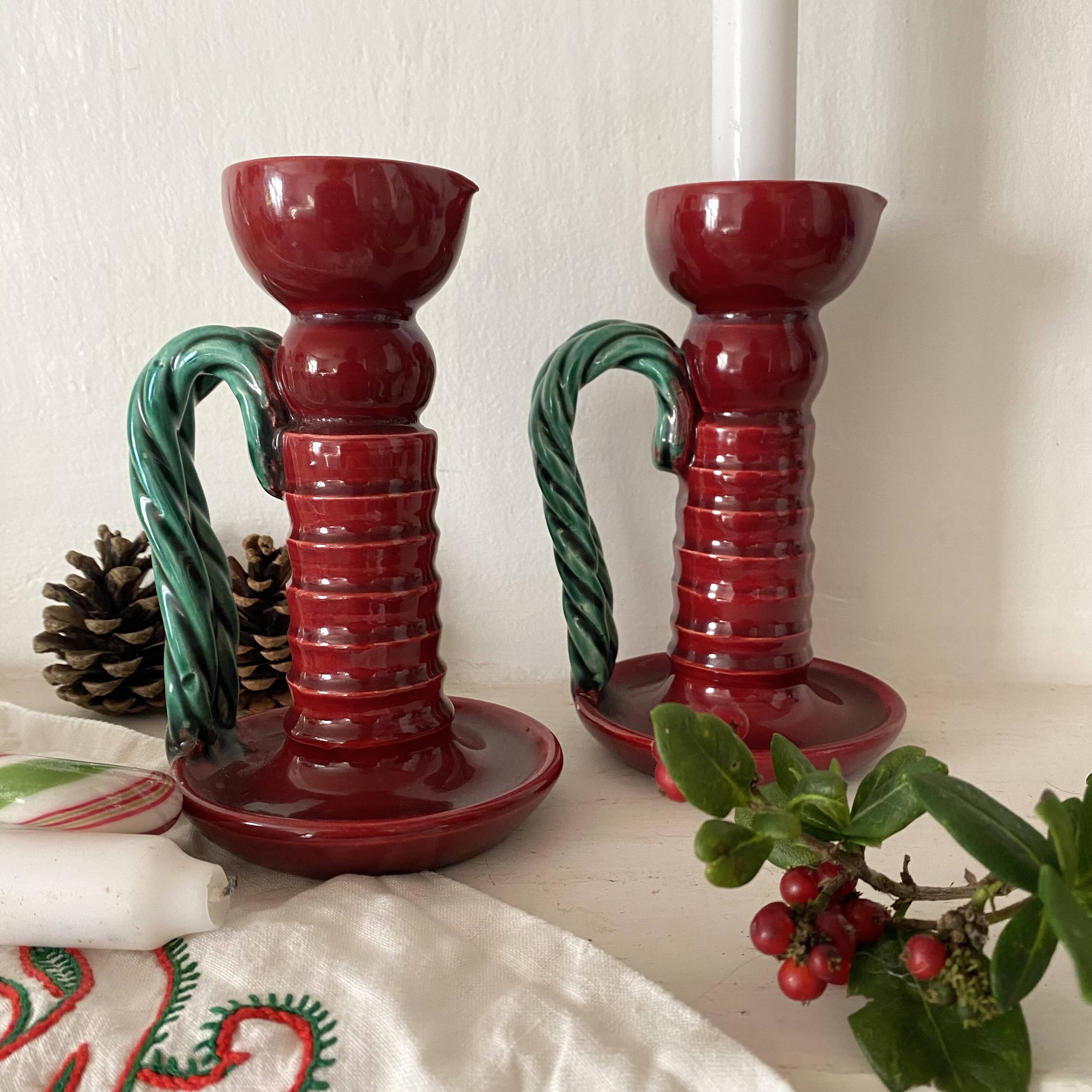 1950s earthenware candlesticks