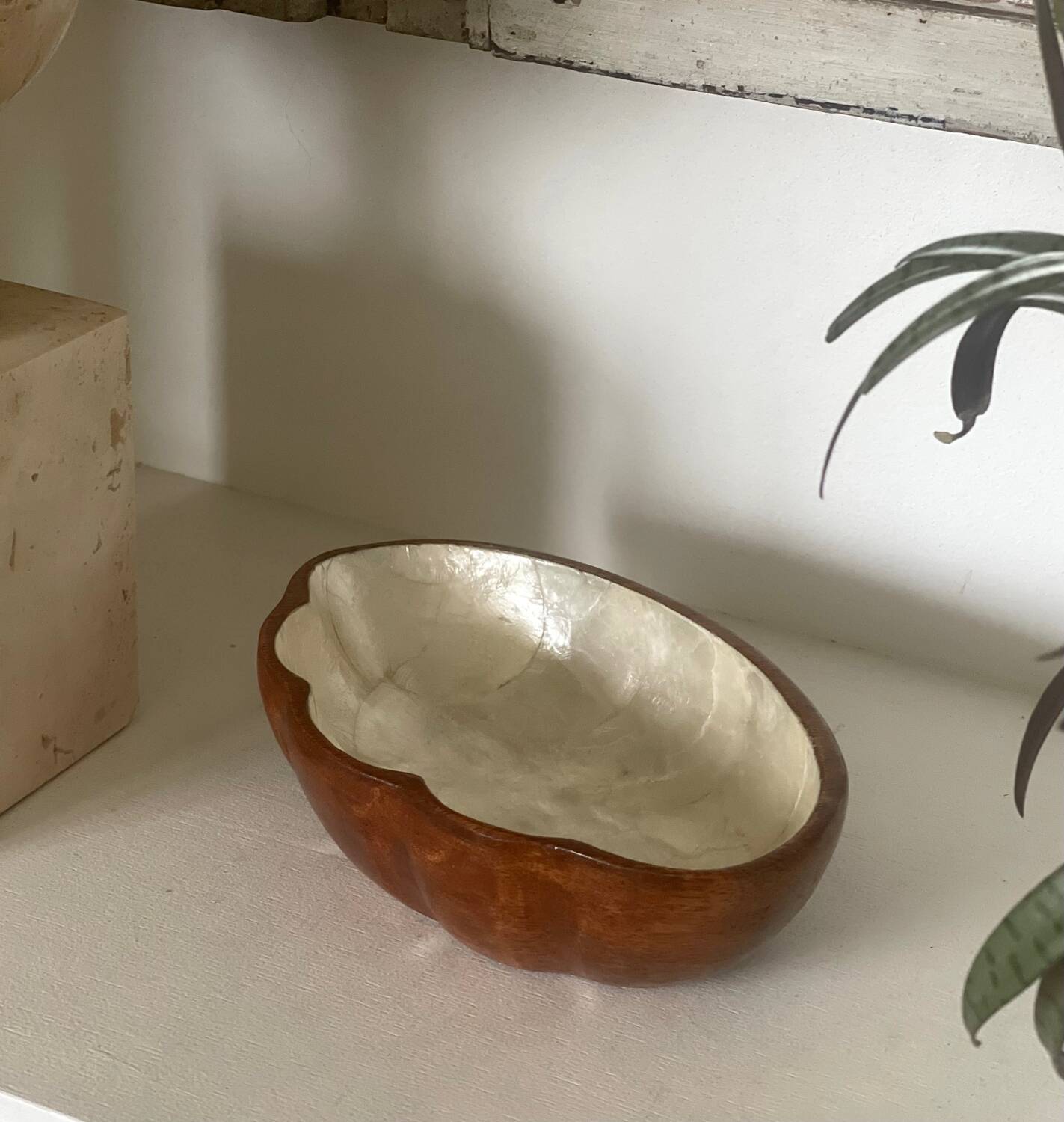 Teak and mother-of-pearl pocket tray