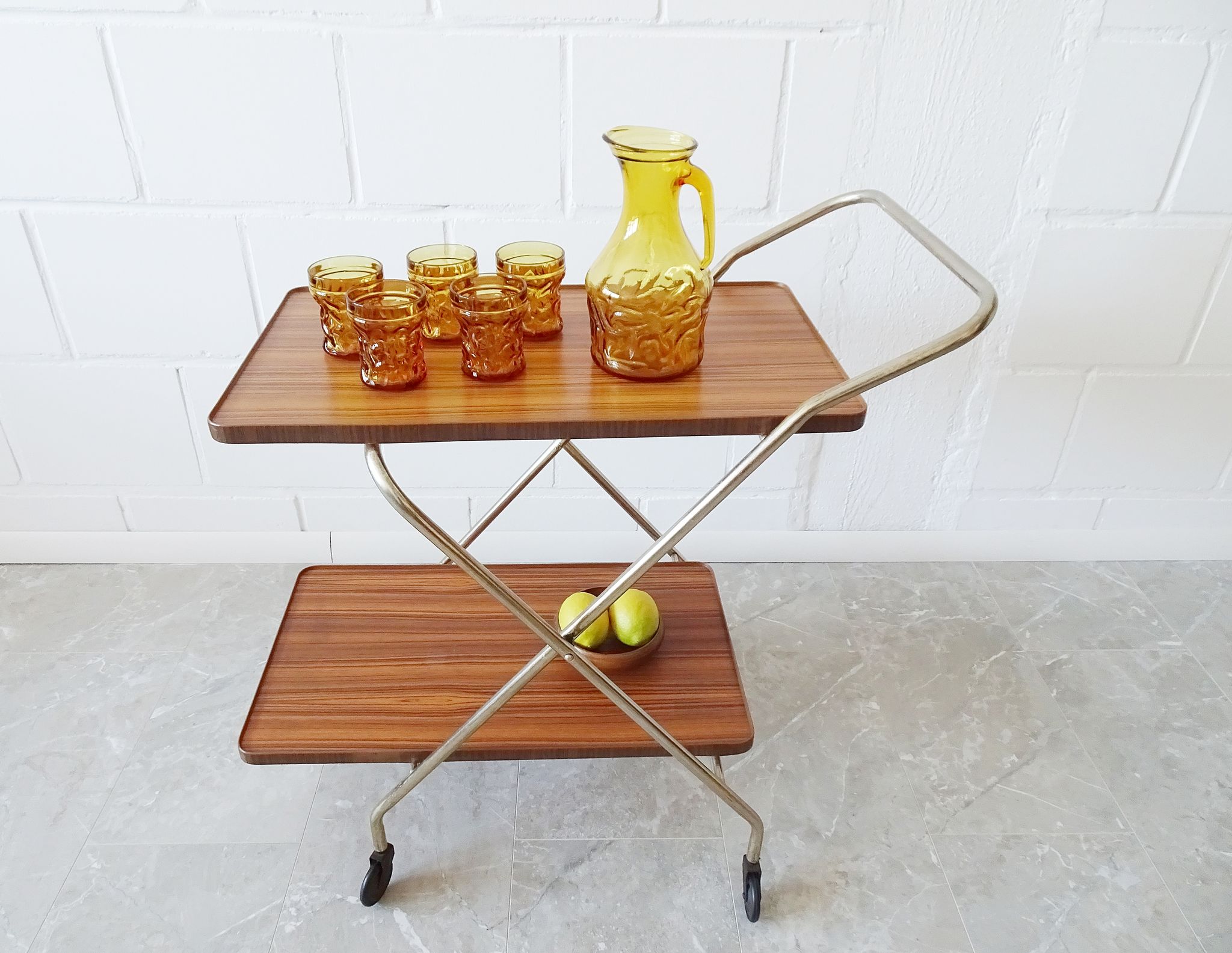 Amber glasses with carafe, italian drinking set 70s