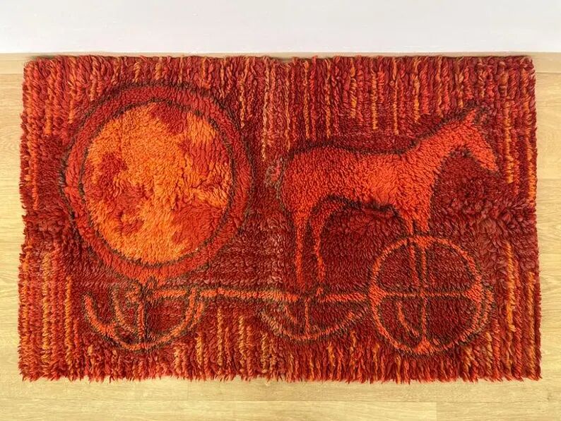 Midcentury Small Wool Ege Rya Carpet / Rug, Denmark, 1960s