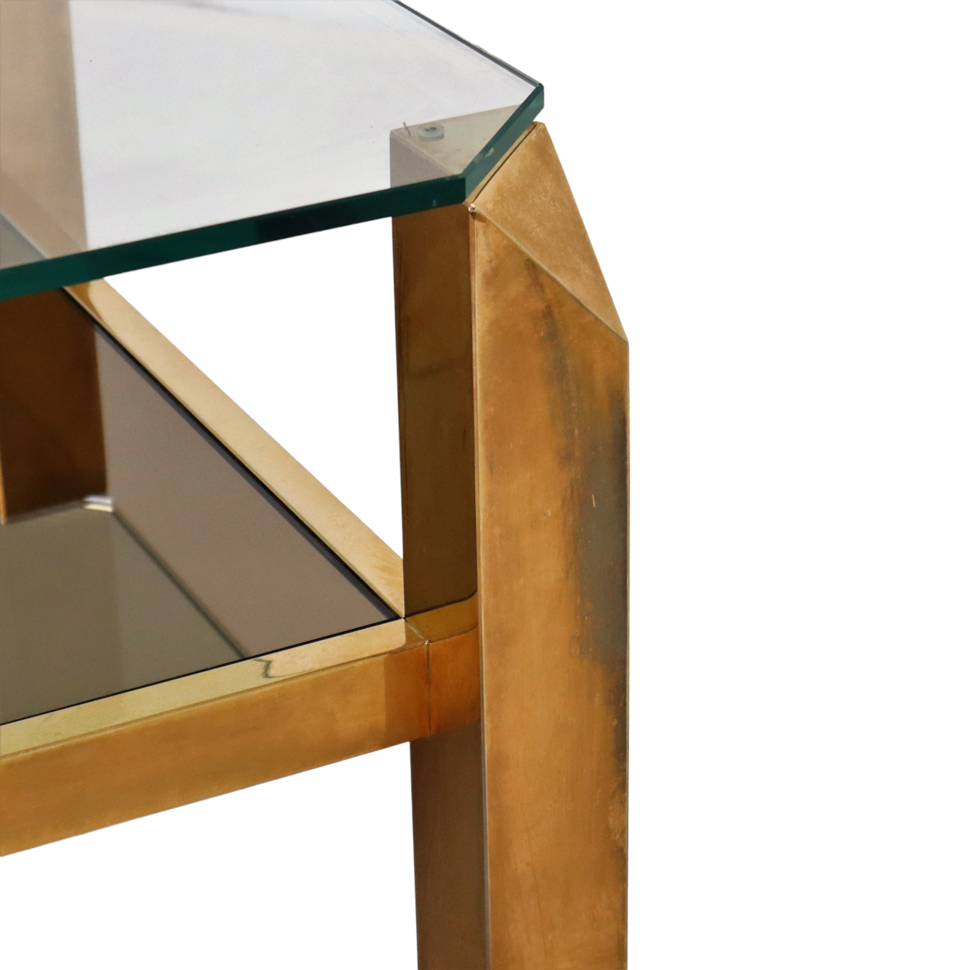 Table d'appoint table basse plaqué or 23 carats verre belgochrom seventies 60cm