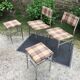 Vintage chairs and stools with chrome-plated square tubular metal base.