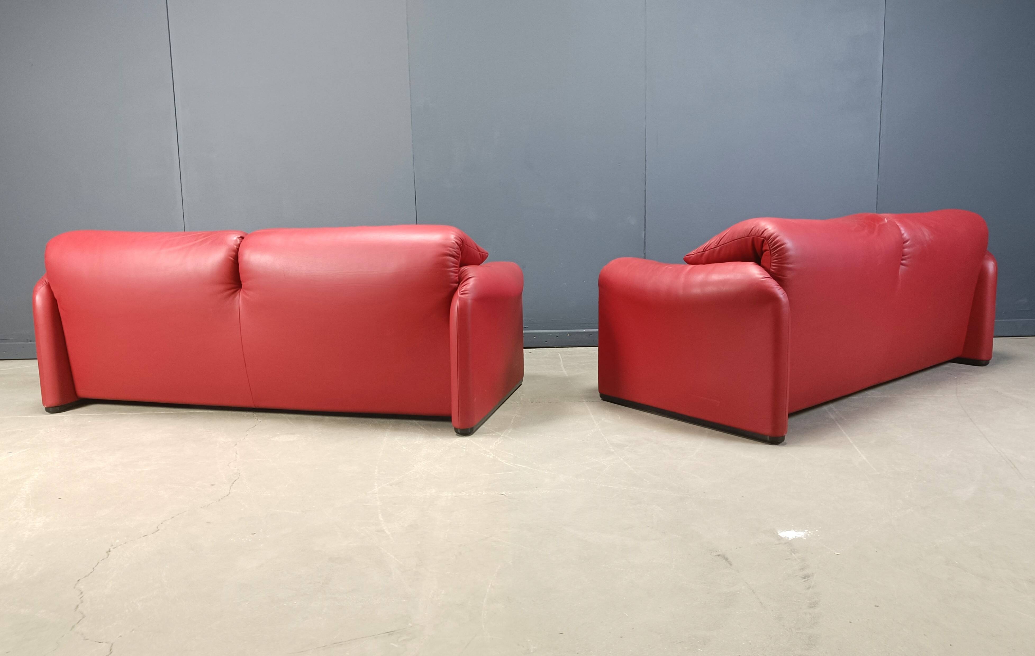 Leather Maralunga sofa set by Vico Magistretti for Cassina, 1980s