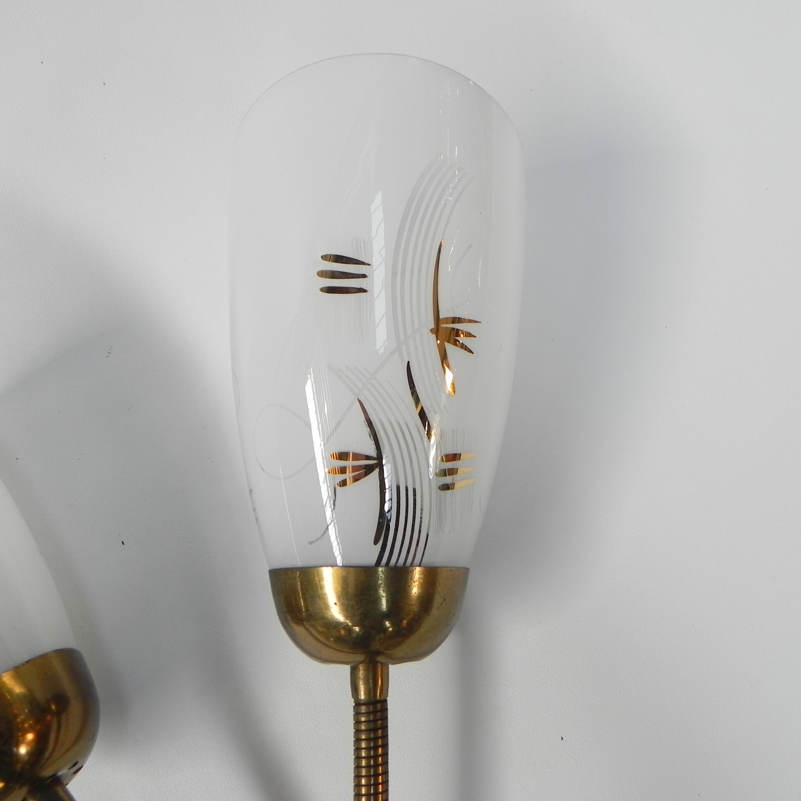 Vintage wall lamp with tube rods and 2 glass shades