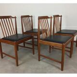 4 chaises scandinaves en teck à barreaux années 60