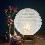 Vintage Art Deco globe table lamp in white Clichy glass