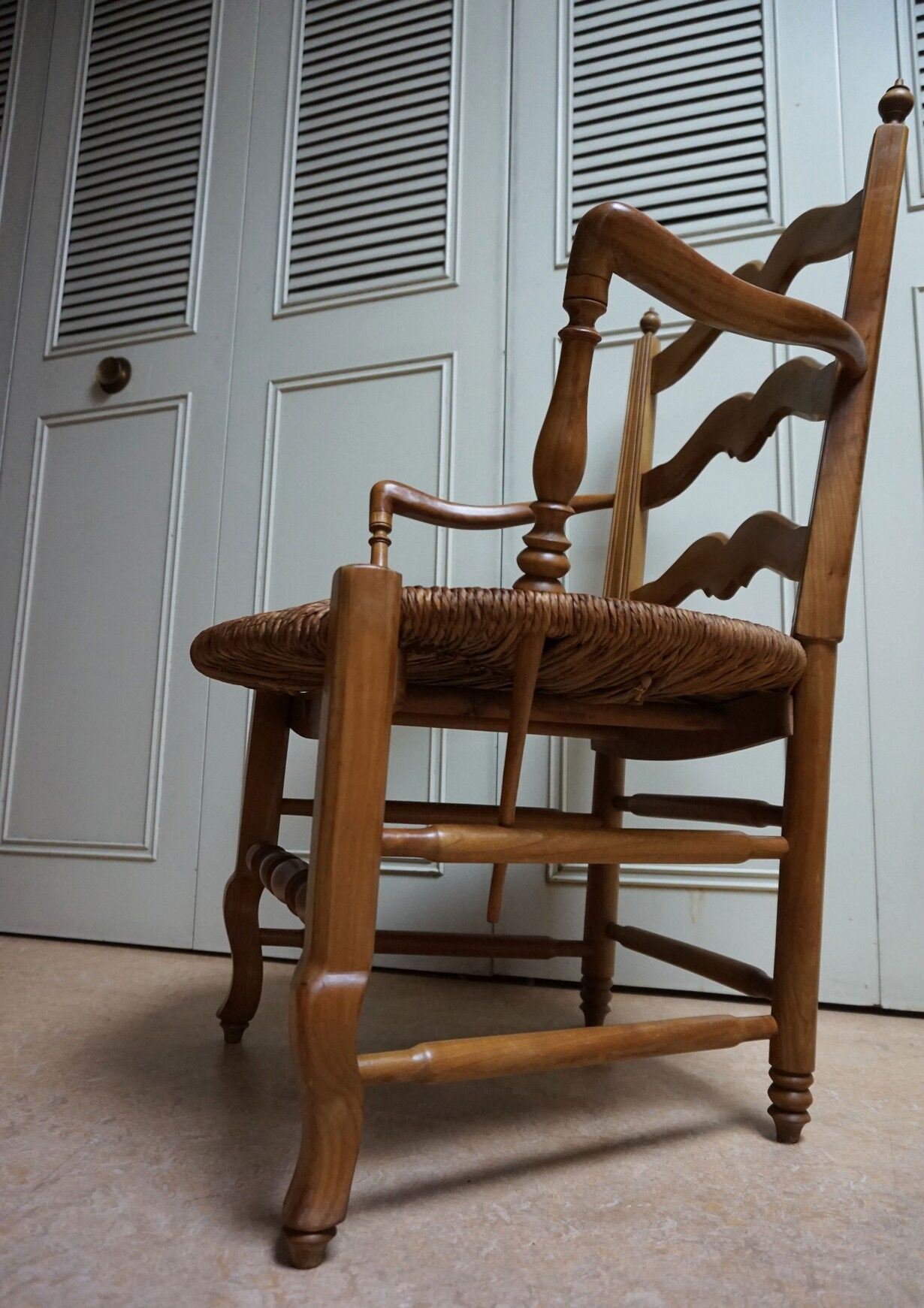 French country provence beech wood armchair with rush wicker seat
