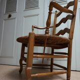French country provence beech wood armchair with rush wicker seat