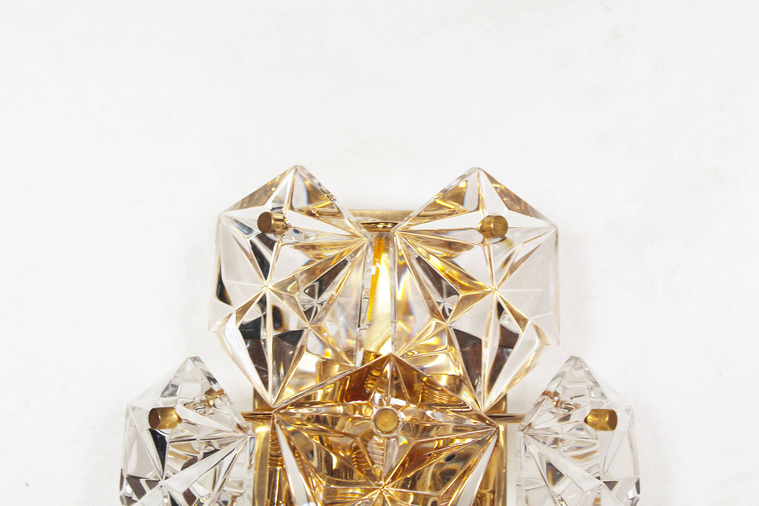 Polished brass and crystal glass wall lamp by Kinkeldey, Germany 1970’s
