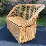 Vintage trunk bench braided rattan