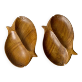 Set of 2 handcrafted olive wood fish bowls/dishes - MCM