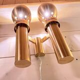 Three Large Scandinavian Brass Sconces, Mid Century