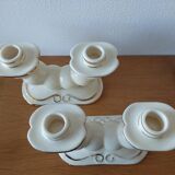 Pair of cream ceramic candlesticks with gold trim circa 1930-1950