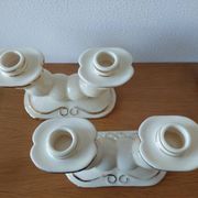 Pair of cream ceramic candlesticks with gold trim circa 1930-1950