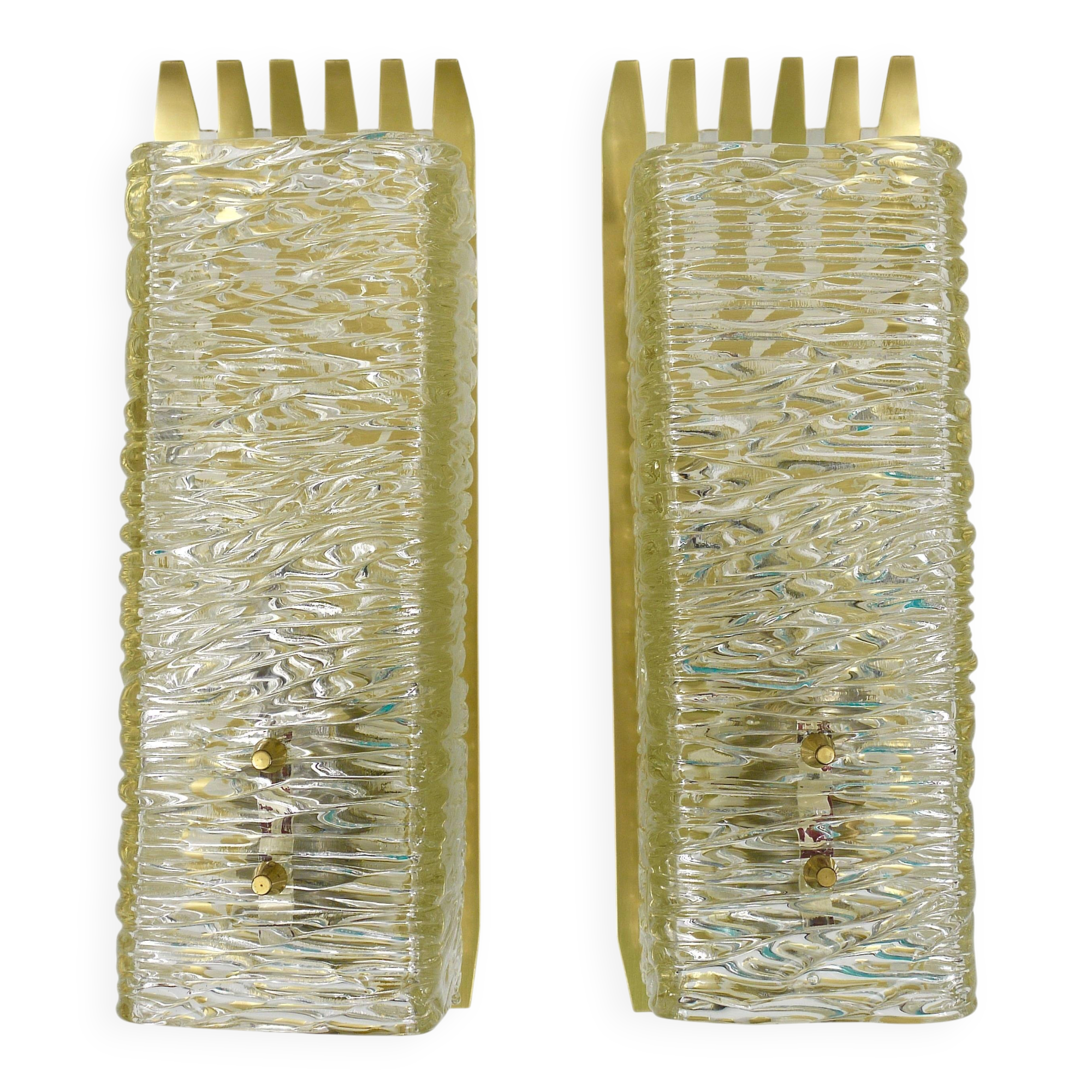 J.T. Kalmar Vienne Paire d'Appliques Murales en Laiton et Verre, Autriche, Années 1950