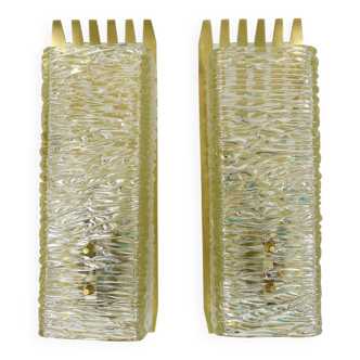 J.T. Kalmar Vienna Pair of Wall Sconces in Brass and Glass, Austria, 1950s