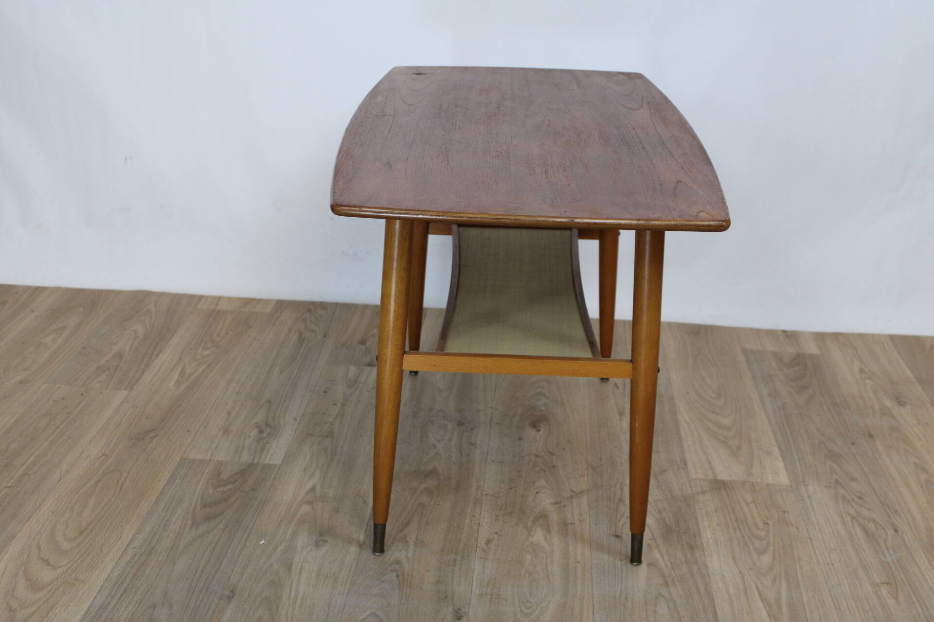 Table basse en teck vintage double plateau 1960 suede