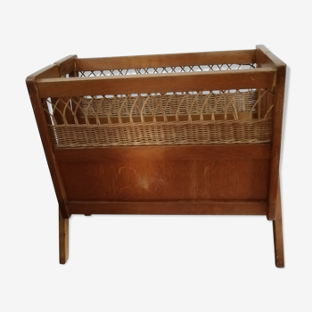 Rattan wood magazines rack 70s